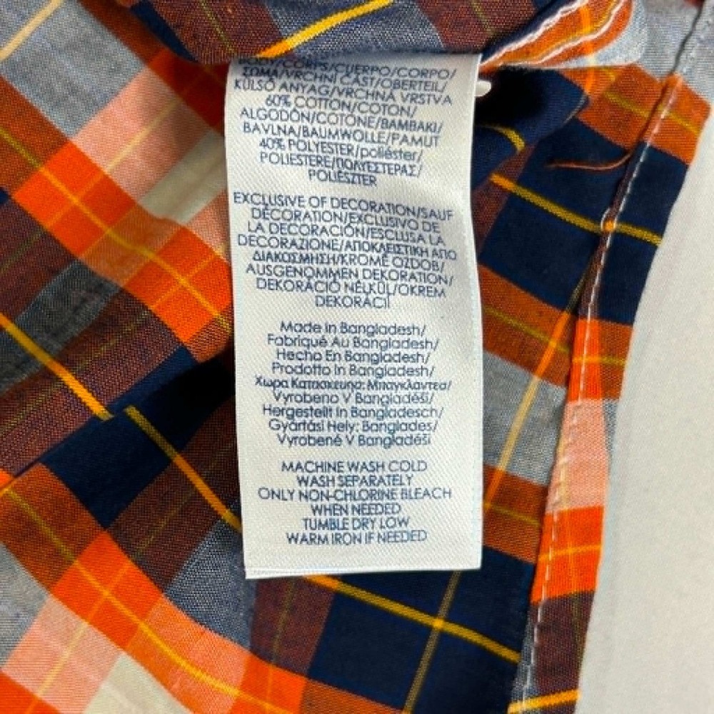 Chaps Mens XXL Easy Care Plaid Button Down Shirt Orange Navy Blue Short Sleeve - Picture 4 of 9